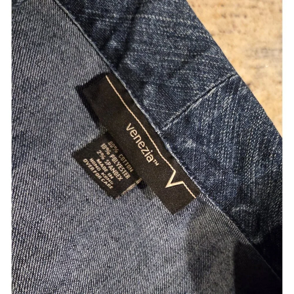 Venezia Plus Sz 26/28 Blue Stretch Jean Jacket Blazer Ruffle Pocket Tie Back